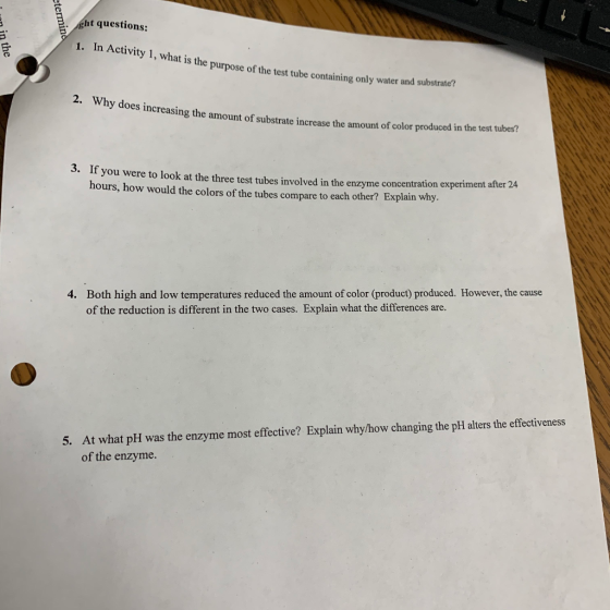 ght questions: etermina un in the 1. In Activity 1, what is the purpose of the test tube containing only w test tube containi