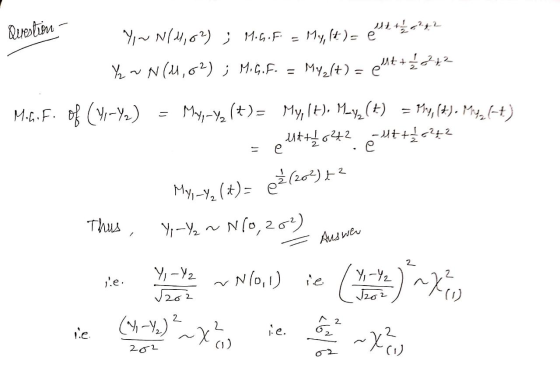 Question - YNN/4,62) ; M.GIF = My, lt)s élt=72 Y ~ N(4,62) ; M.G.F. Myz(t) = et + 2 t + 1 / 2 242 M.6.F. of (4-Y) - My, Y2 (