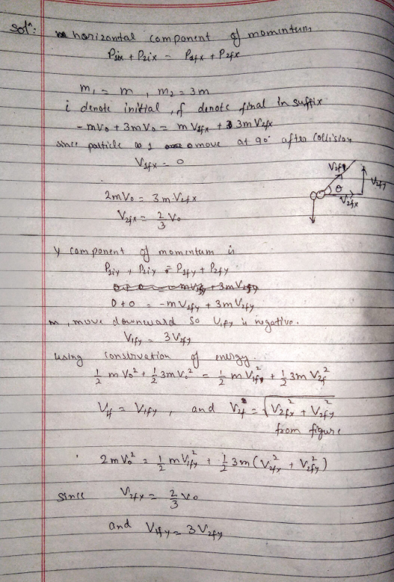 sol: the horizontal component of momint - Pix + Prix - Pafx t Paft m, a m , m₂ = 3m. i denote initial of denote final insuffi