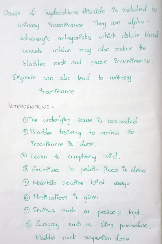 Usage of hydrochloro thiazide is related to winary incontinance. They are alpha- adreno gic antagonists which delute blood ve