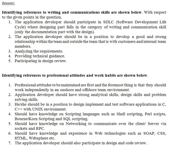 Answer: Identifying references to writing and communications skills are shown below. With respect to the given points in the