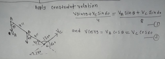 Apply constraint relation Using + Vesin 60 = VA Sinat Vesinto % and V (osug = VA COSQ z Vc cos6o 1411 3 124