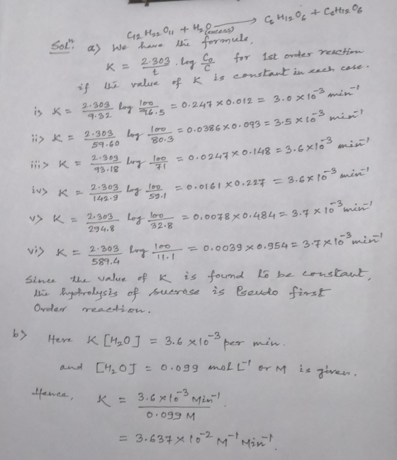 GHIRO ام 2.303 log Co + Cette of G2 H₂2 1 & 2 Concess) a) We have the formule, for let order reaction if the value of k is c