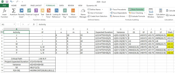 XUS 2020 - Excel FILE HOME INSERT PAGE LAYOUT FORMULAS DATA REVIEW VIEW Dynamics AX ? А e Define Name - Trace Precedents 15 S
