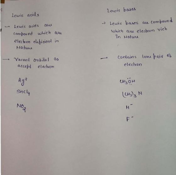 Lewis bases Lewis acids Lewis acids are compound which are election deficient in Nature - Lewis bases are compound which are