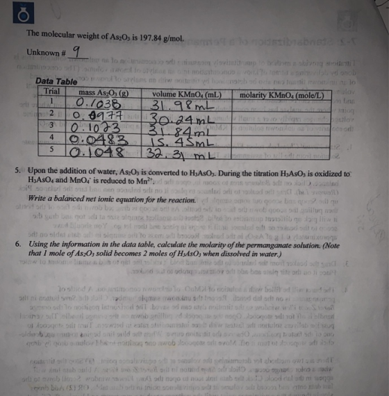 The molecular weight of As2O3 is 197.84 g/mol. Unknown # 9 nown to em visvipo bimeshiyo ni to do tworto tochondroitinhovilo v