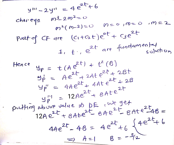 chareeqa m=2 m o imzo y-24 = 4 e 2016 m3_2m2=0 m(M-2)=0 part of CF are (C+Gt)et + c3e²t at 1ti, e solution Hence at p2t + A