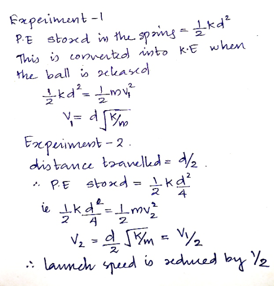 Experiment - 1 P.E stored in the spring = h kd This is converted into KE when the ball is released / kd² = 1 movie Y = d[km E