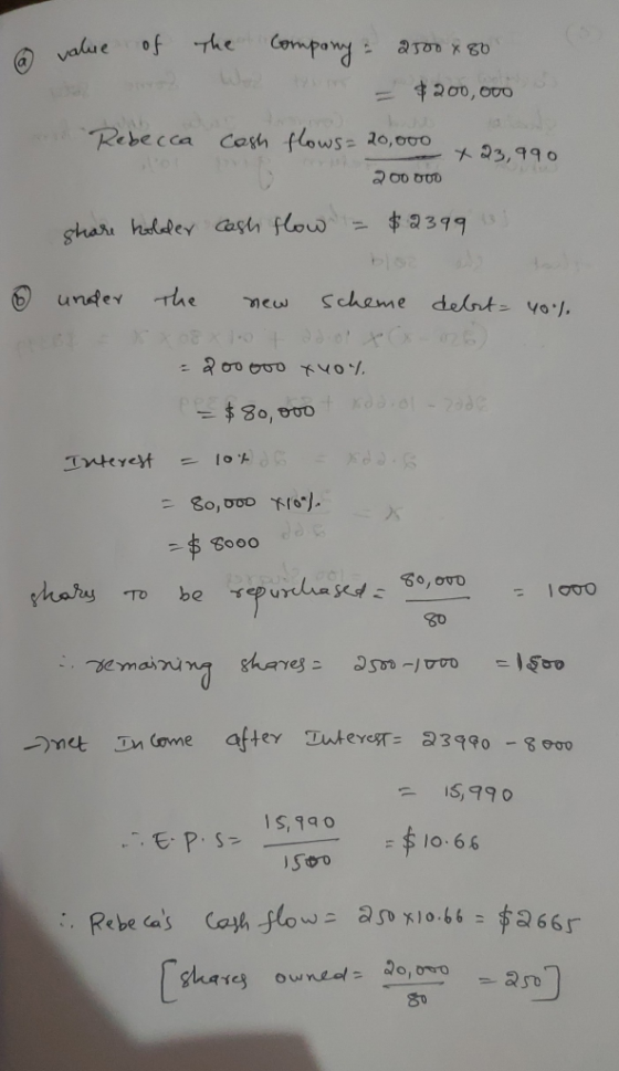 The Compang of value Jos = 200, 000 Rebecca Cosh flows 20,000 x23,99O ghar halaley Cash flow $3399 Scheme deAt yo The under n