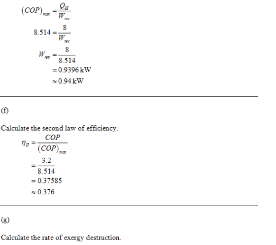 COP) - 8.514-Y v 8.514 0.9396 kW 0.94 kW Calculate the second law of efficiency COP 3.2 8.514 0.37585 0.376 Calculate the ra