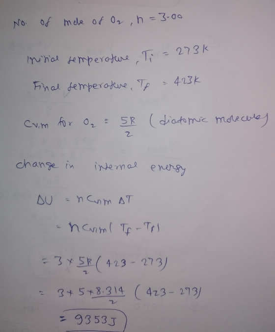 No. of male of Oz, h=3.00 initial semperature, Ti = 273k Final semperature, Tf = 423k Cvim for a = 58 (diatomic molecules cha