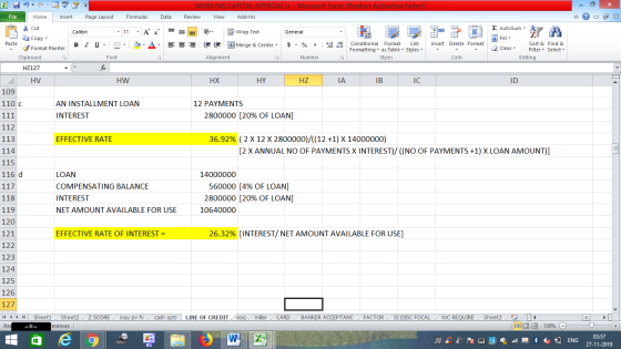 WORKING CAPITAL APPROACH - Microsoft Excel (Product Activation Failed) Review View Add-Ins File Home Insert Page Layout Formu