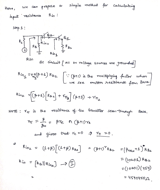 can Here, We simple method for calculating propose resistance Rin : input Step 1: az RL Rs Rina The Rg RB2 IR BE Ring Rin ac