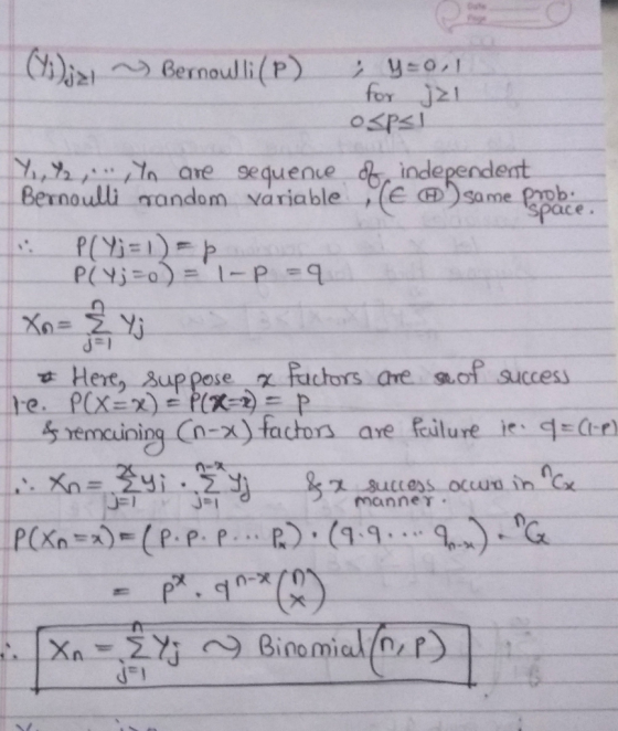 (a)jal ~ Bernoulli(p) y=0,1 for jzi o3pl Y, Y2 Y n are sequence of independent Bernoulli mandom variable TE ) same poob. spa