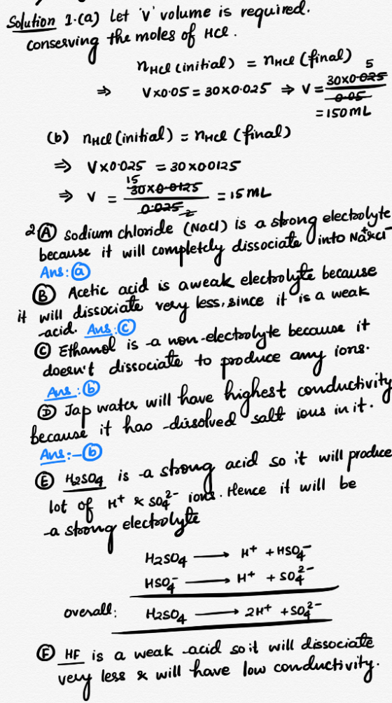 0x8-025 = 15 ML Solution 1.(a) Let v volume is required. Conserving the moles of nice. noel cinitial) = nuce (final) Vx0:05