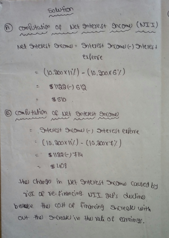 solution computation of net interest Income (NII) © Net Interest Income = Interest Income (-) Interest expense - (10.200 x 11