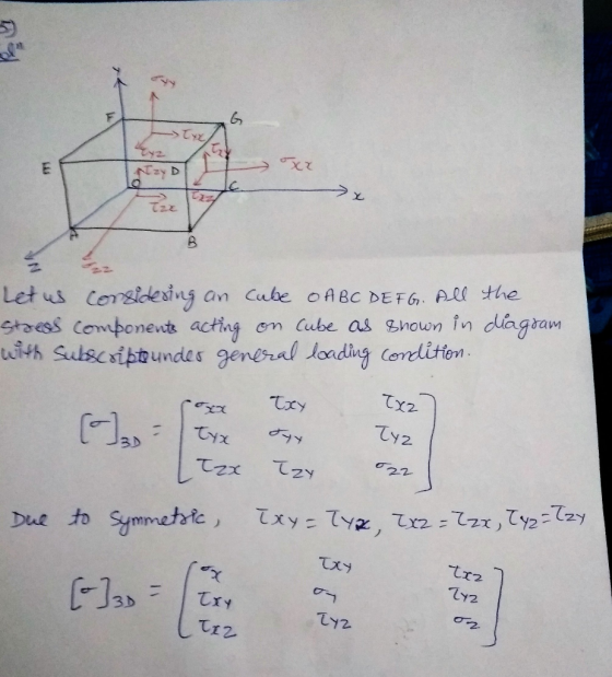 Rou X2 N2 D Let us considering an Cube O ABC DEFG. All the stress components acting on cube as shown in diagram with Subscrib