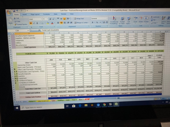 - Cash Flow Food and Beverage break out Master 2019 for Module 130) Compatibility Mode) - Microsoft Excel Atom W est Merge &