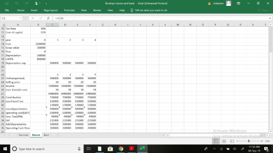 A richanism - O Booknp (worst and best) - Excel (Unlicensed Product View Help Tell me what you want to do X Share File Home I