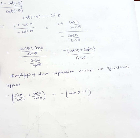1- Cot(-o) - Collo) cott-o) =-coto - It coto - coto Coso - It мл 0 Coso sino sino t coso tao -(sino + coso) - © ہم ملاك expre