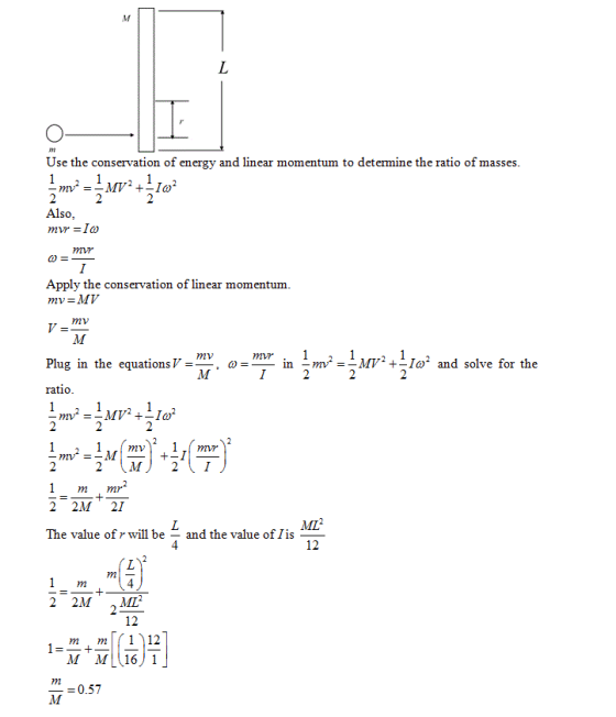 Use the conservation of energy and linear momentum to determine the ratio of masses Also Apply the conservation of linear mom