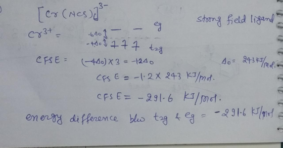 [er(ACS) 23 – 6001 - eg strong field ligando c&t= - Do 1 777 tag CFSE (440) X3 = -1240 Ao= 243 K/ CAS E = -1.24 243 kJ/mol. C