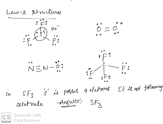 Lewis structure :ë fs! Se if te ÑENFO: icq- It is not following in - SF2. Octetrale Ś is posses q eletrons Answers SFB Scann