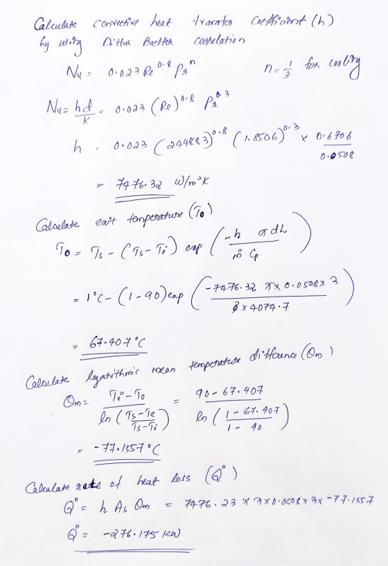 by n= Calculate Convective heat transton Coefficient (6) wang Dittus Belter correlation Nuo 0.023 Rear Pan I for cooling Nu =