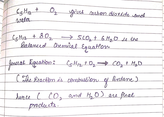 Cett O gives carbon dioxide and water CeH12 + 80₂ SCO₂ + 6H₂O is the Balanced Chemical Equation on : Cs H12 + O₂ CO₂ + H₂O (