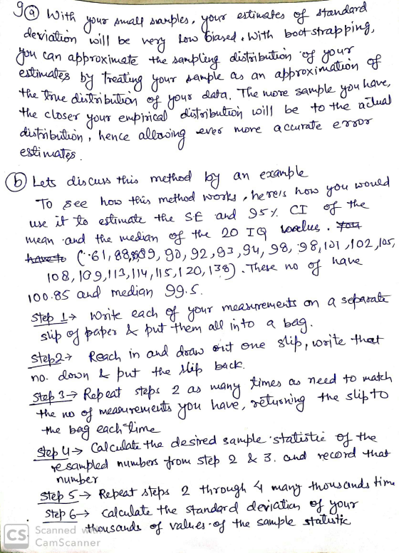 g With deviation will be Low biased & with boot strapping estinates of standard I approximate the sampling distribution of yo