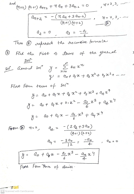 anta az = 0 A N 6 11 Sol y nzo 5 anan Frost Four Terms of and (+2) +i) Antz + n an +32n-2 = 0 =2,3, -(nant 3 an-2) n = 2,3,-