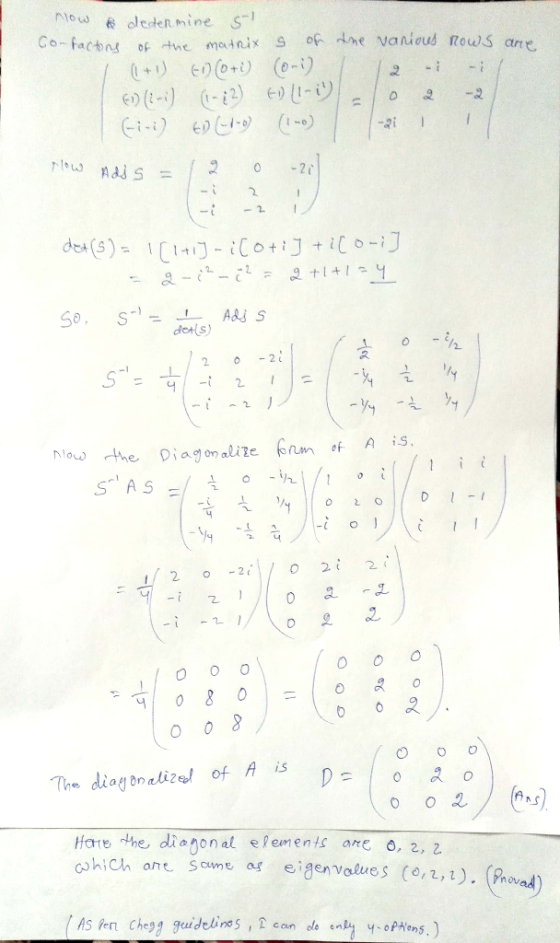 nto us oleden mine S- atrte 2 dea(S deHls) 202 일 The diay onalie of A is Hatte the diagonal elements arE o, 2, z hich ane Som