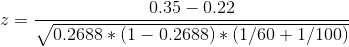 10.35 -0.22 (0.2688 + (1-0.2688)+(1/60 +1/100)