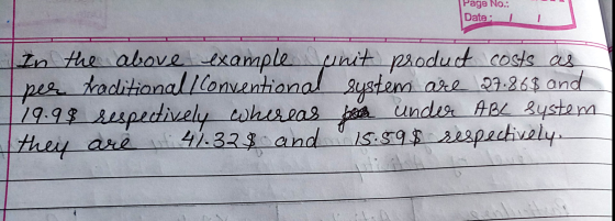 Page No.: Date : 1 1 In the above example pinit product costs as pese traditional conventional system are 27:863 and 19.98 Se