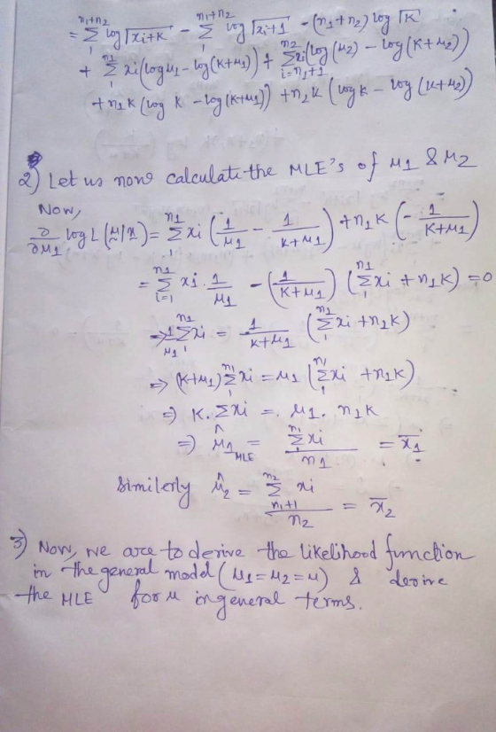 Titn2 2 a-t n) 5Lo m2 + K &Let us nons calculate the MLEs Now 1 K+M1 Tre Exitik) 0 -5.1 K+UA Kths KtMi K.2u MA HLE ith m2 No