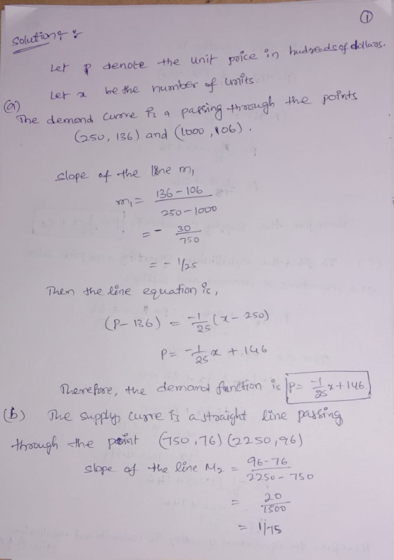 solution hudreds of dollars. Let R denote the unit poice in Let a be the number of units. demond, curore e a passing through