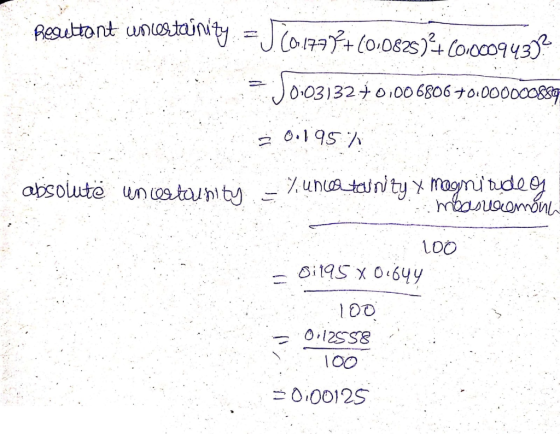 Reuttant unwestownity = 1.001777+00:0825)4 (0000943)? 132301006806 +0.0000008897 3 0.195% absolute un certounity = % uncertai