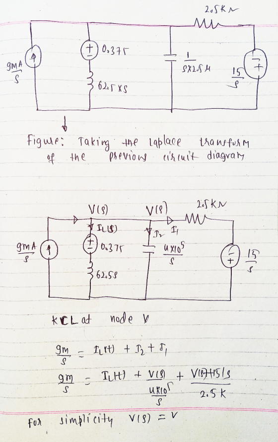 205 kr +0.375 P IMA SX25M S Ela 62.5 xs Figure: Taking the Laplace transform of the Previow circuit diagraly 118) 118) 2.5 KN