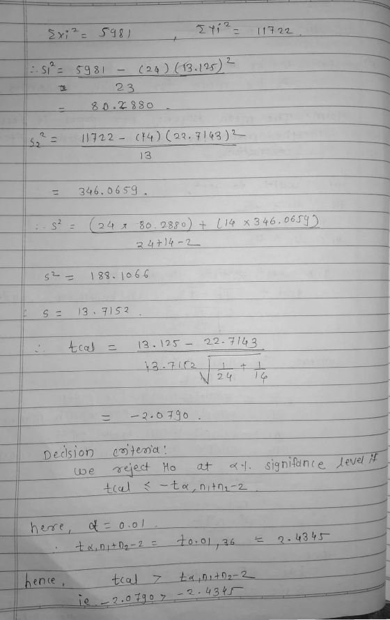 Ex: 2 = 598) Exi2 = 11722 2 -S1 = 5981 (24) (13.125) ? 23 80.2 880 S2 = 11722 - (44) (22.7143)2 13 346.0659. S2 (248 80.2880
