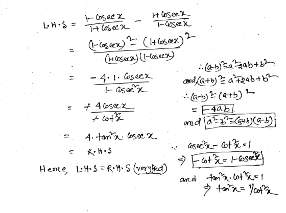 Z so !1 - Cosee a It loseed Lo H.SE It loseek - cosech (-сog eex) = (1+60seex)? Choosecaj (1-cosecsy (a-b²a32ab +6² - 4. 1. C