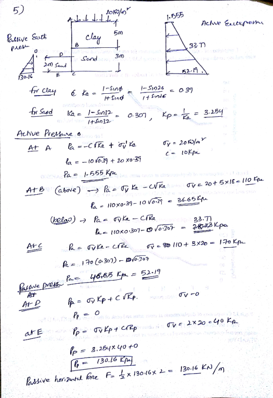 5) [.555 Sm 8 0 331ר 3m Sond 2) Saund 3o.IC C. H Sind p>Ra=3.254 oKpa Pa . 655 Ke 33.7) At-P a e Pintal