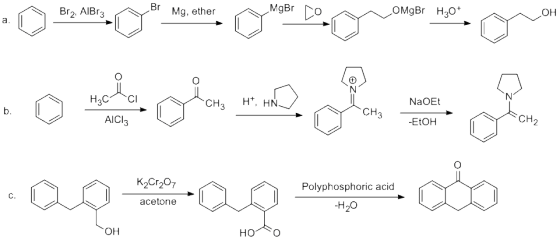 он OMgBr H30* Br Mg, ether Br2, AIBr3 NaOEt CH CH 3EtOH AICI Polyphosphoric acid acetone он