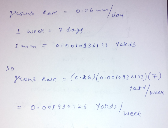 dlay 1 werk 7 days Inm m o.ool®g36133 Yase d亼 = ruang = (6) . 26 )(0.001093 6133)(T) Kak atd week week