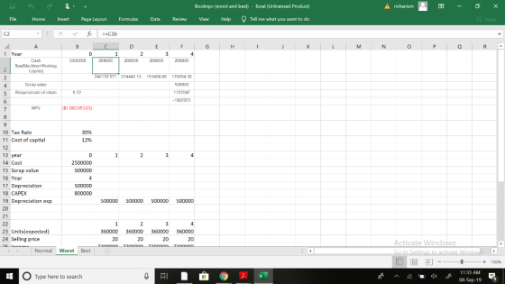 A richanism - O X Booknpv (worst and best) - Excel (Unlicensed Product) View Help Tell me what you want to do File Home Inser