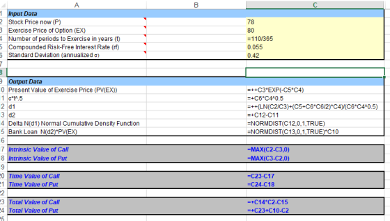 C 78 1 Input Data 2 Stock Price now (P) 3 Exercise Price of Option (EX) 4 Number of periods to Exercise in years (t) 5 Compou