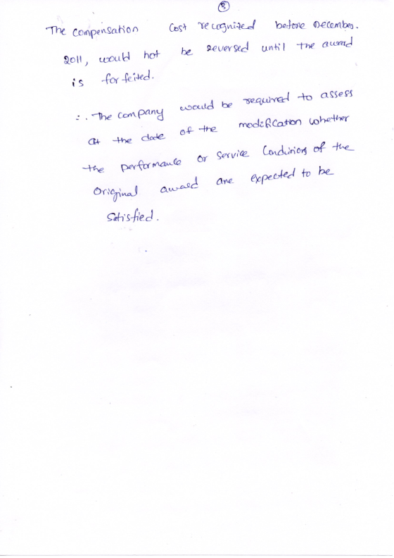 The compensation Cost recognized be reversed before December until the award 2011, would not is for feited. :. The company wo