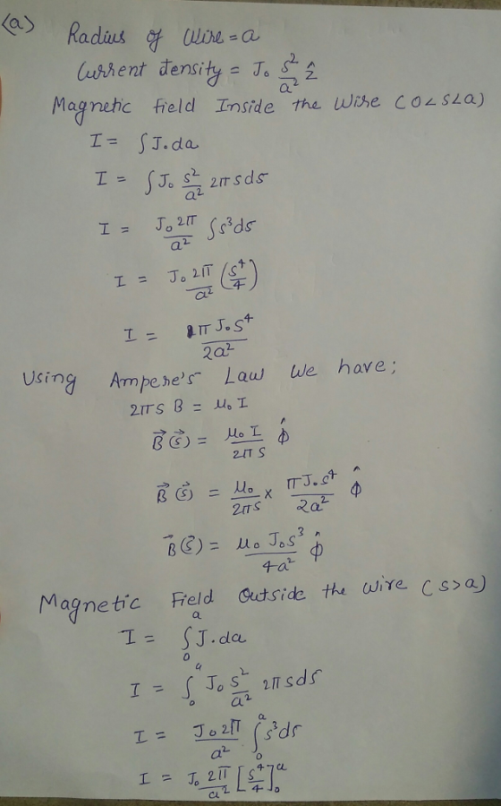 whhent tensity e Magnetic field Inside the urhe. C。▲La) I-J.da a2 ●ITJ. S+ 2al 工= Usin ng Ampehes Lau we have; 2IT S Magneti