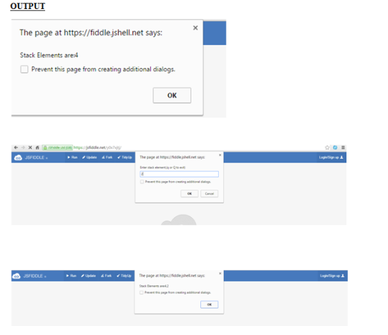 OUTPUT The page at https://fiddle jshell.net says: Stack Elements are Prevent this page from creating additional dialogs. OK
