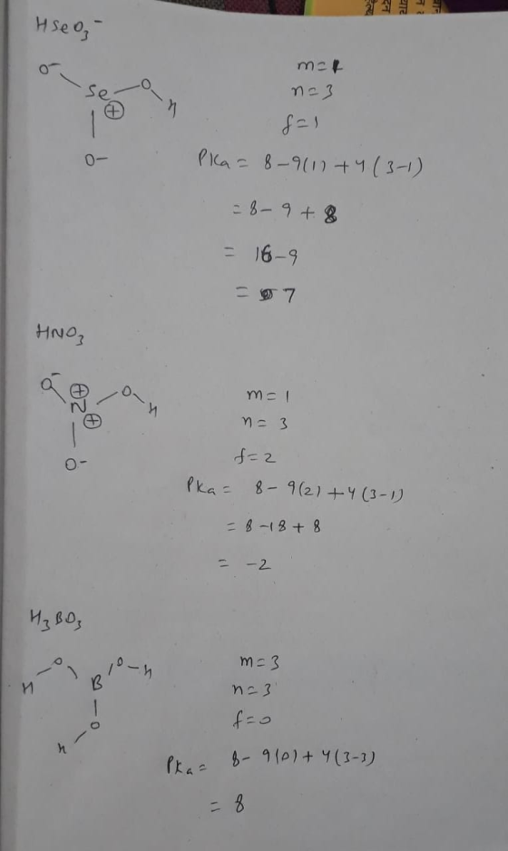 यार Hse og ó - sen mar n=3 S-1 Pla= 8-9111 +4(3-1) = 8-9 + 8 = 169 - 7 HNO3 AZ_ m=1 n=3 f=2 Pka = 8-9 (21+4 (3-1) . - 8-18 +