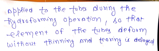 opplied to the tubes during the hydroforming operation, so that element of the tubes de form without thinning and tearing is